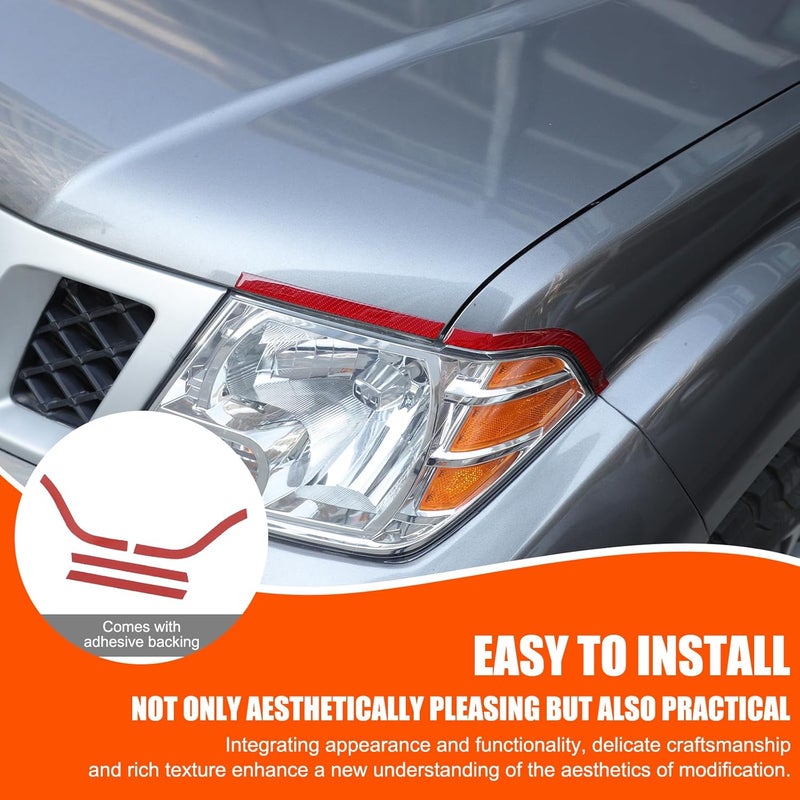 TerIourfou Front Headlight Trim Strips Sticker Compatible with Nissan Frontier 2009-2017 Soft Carbon Fiber Headlights Eyebrows Sticker Stripes Scratch Decal Exterior Accessories 4PCS (Red Carbon) - Image 5